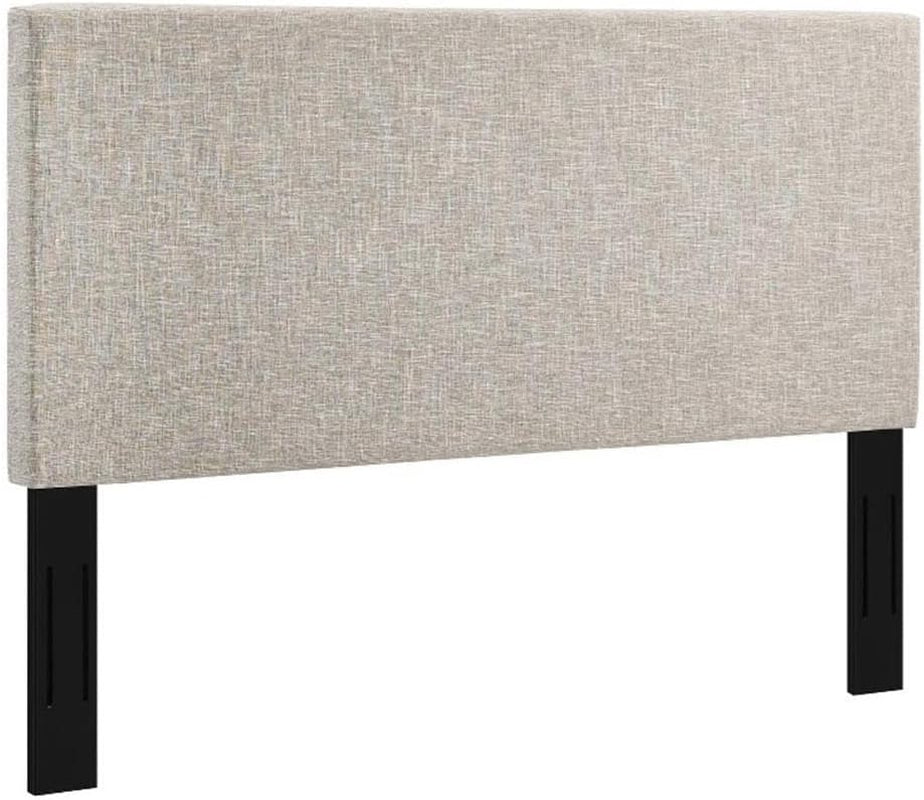 King and California King Linen Fabric Headboard, Beige Upholstery, Adjustable Height, Sturdy Black-Stained Wood Legs, Elegant Design for Master Bedroom or Guest Room