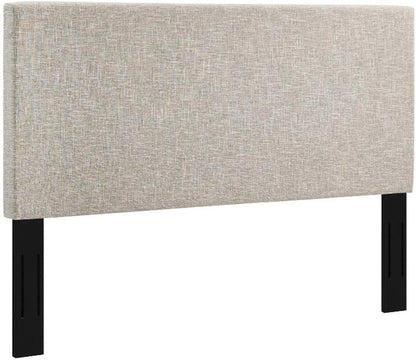 King and California King Linen Fabric Headboard, Beige Upholstery, Adjustable Height, Sturdy Black-Stained Wood Legs, Elegant Design for Master Bedroom or Guest Room