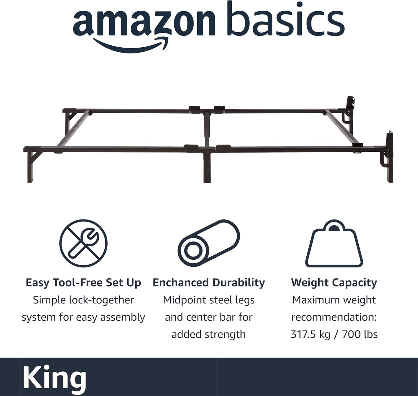 Metal Bed Frame, 9-Leg Support Base for Box Spring and Mattress, King-Size, Tool-Free Easy Assembly, 79.6" X 76" X 7", Black