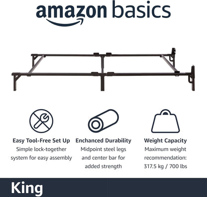 Metal Bed Frame, 9-Leg Support Base for Box Spring and Mattress, King-Size, Tool-Free Easy Assembly, 79.6" X 76" X 7", Black