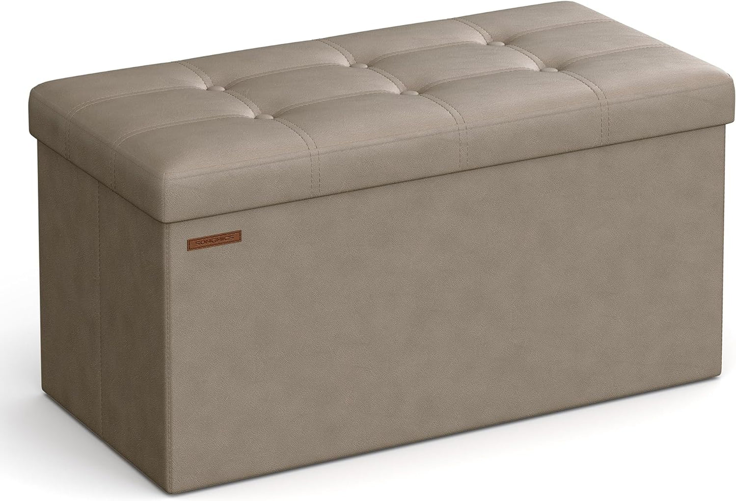MAZIE Collection - 43 Inches Folding Storage Ottoman Bench, Ottoman with Storage, Foot Rest Stool, Load 660 Lb, for Living Room, Synthetic Leather, Black ULSF701