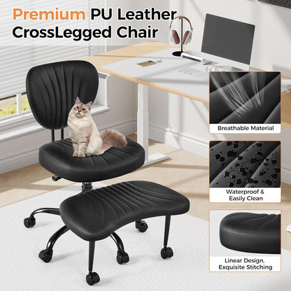 Cross Legged Office Chair, Ergonomic Criss Cross Chair with Wheels, 360° Swivel Height-Adjustable Meditation Chair for Yoga & ADHD, Wide Kneeling Chair with Strong Lumbar Support (Black) BPY01B