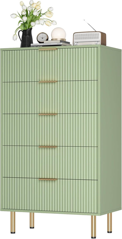 5 Drawers Dresser for Bedroom, Fluted Dresser Chest of Drawers with Handle, Wood Modern Dressers for Closet, Bedroom Furniture Storage Organizer for Living Room, Hallway