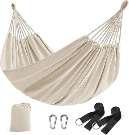 Double Hammock, 98.4 X 59.1 Inches, 660 Lb Load Capacity, with Compression Bag, Mounting Straps, Carabiners, for Terrace, Balcony, Garden, Outdoor, Camping, Beige UGDC15M