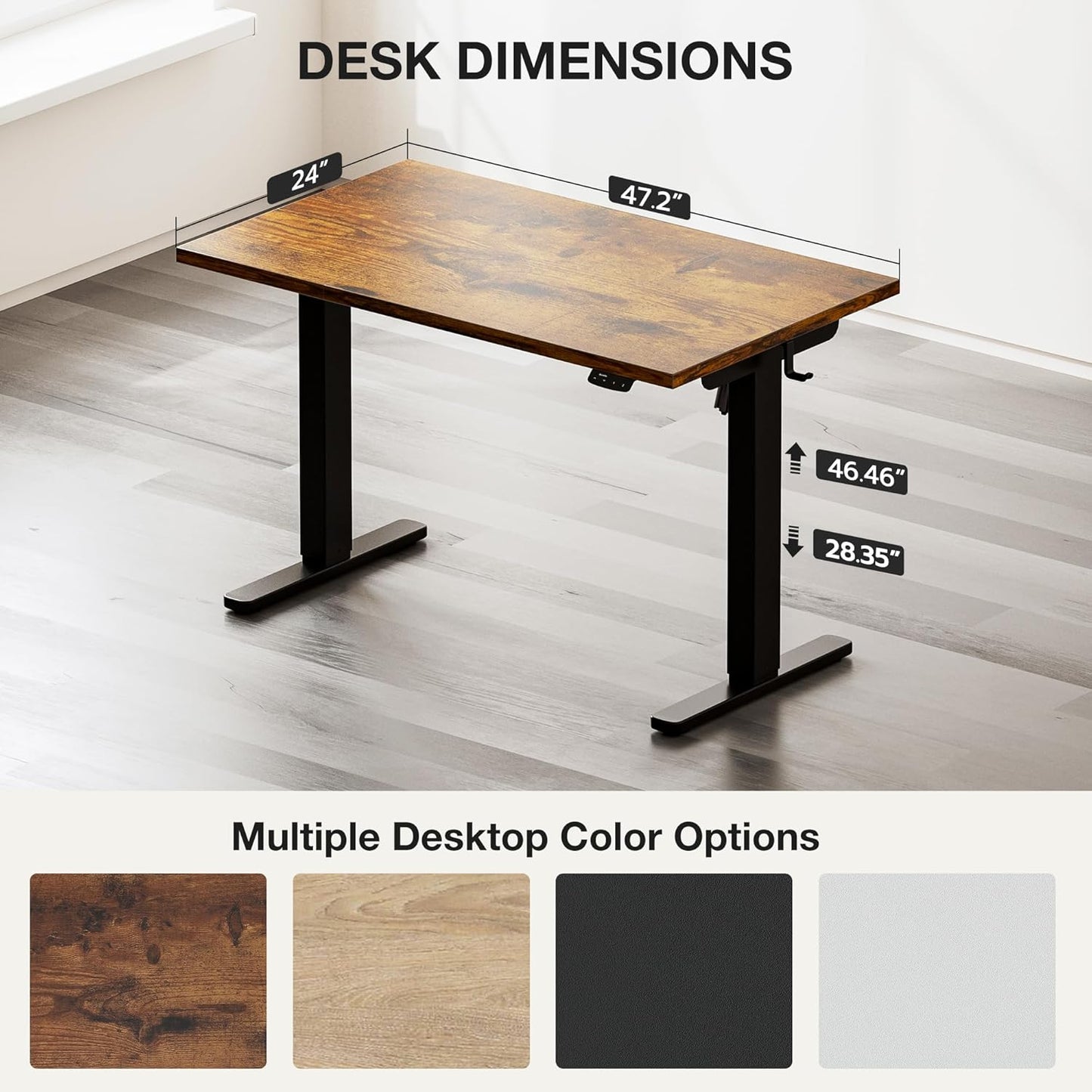 Electric Standing Desk with Cable Management, 48 X 24 Inches Sit Stand up Desk,2 Memory Preset for Home Office&Gaming&Living Table with Splice Board (Rustic Brown Desktop)