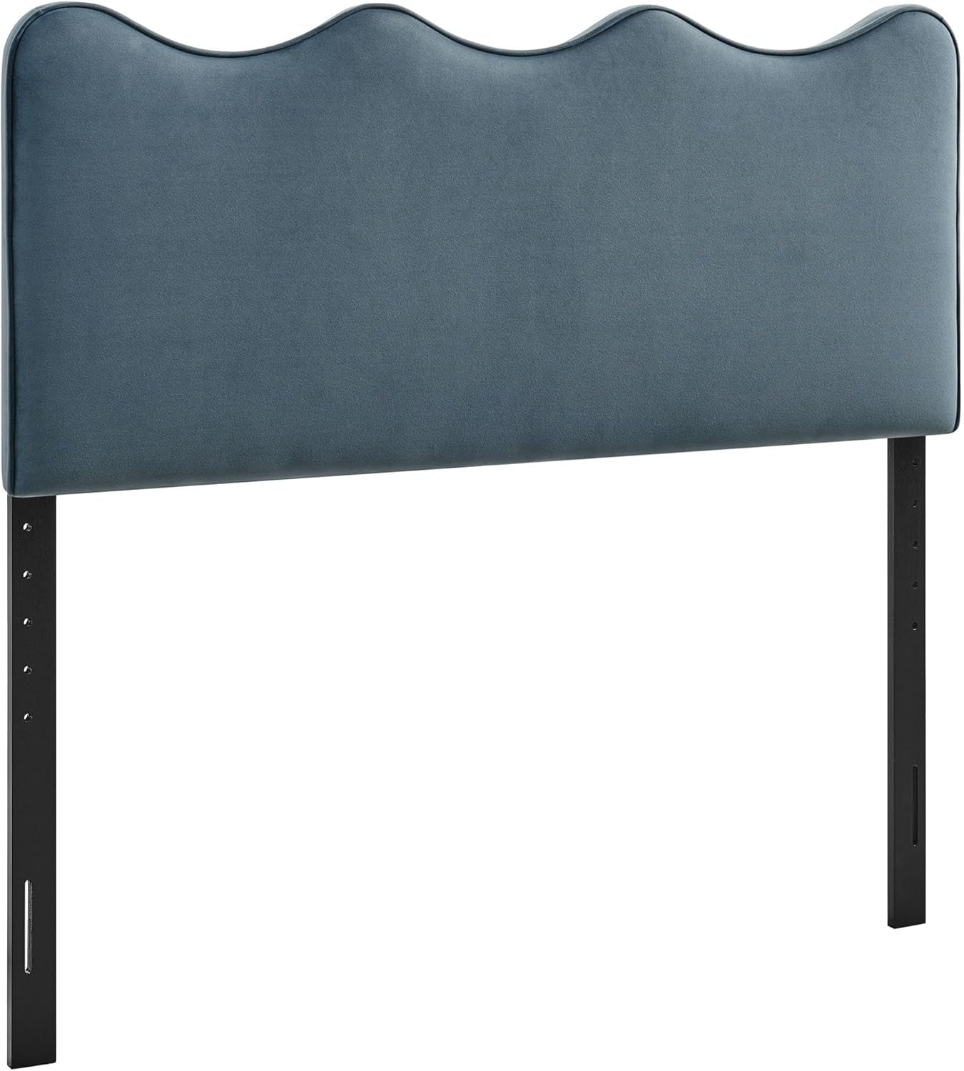 Monday Athena King Size Performance Velvet Adjustable Headboard in Cadet Blue - with Scalloped Wave Design and Stain-Resistant Velvet Upholstery