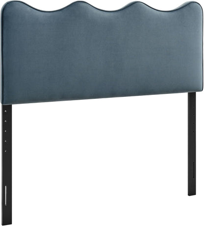 Monday Athena King Size Performance Velvet Adjustable Headboard in Cadet Blue - with Scalloped Wave Design and Stain-Resistant Velvet Upholstery