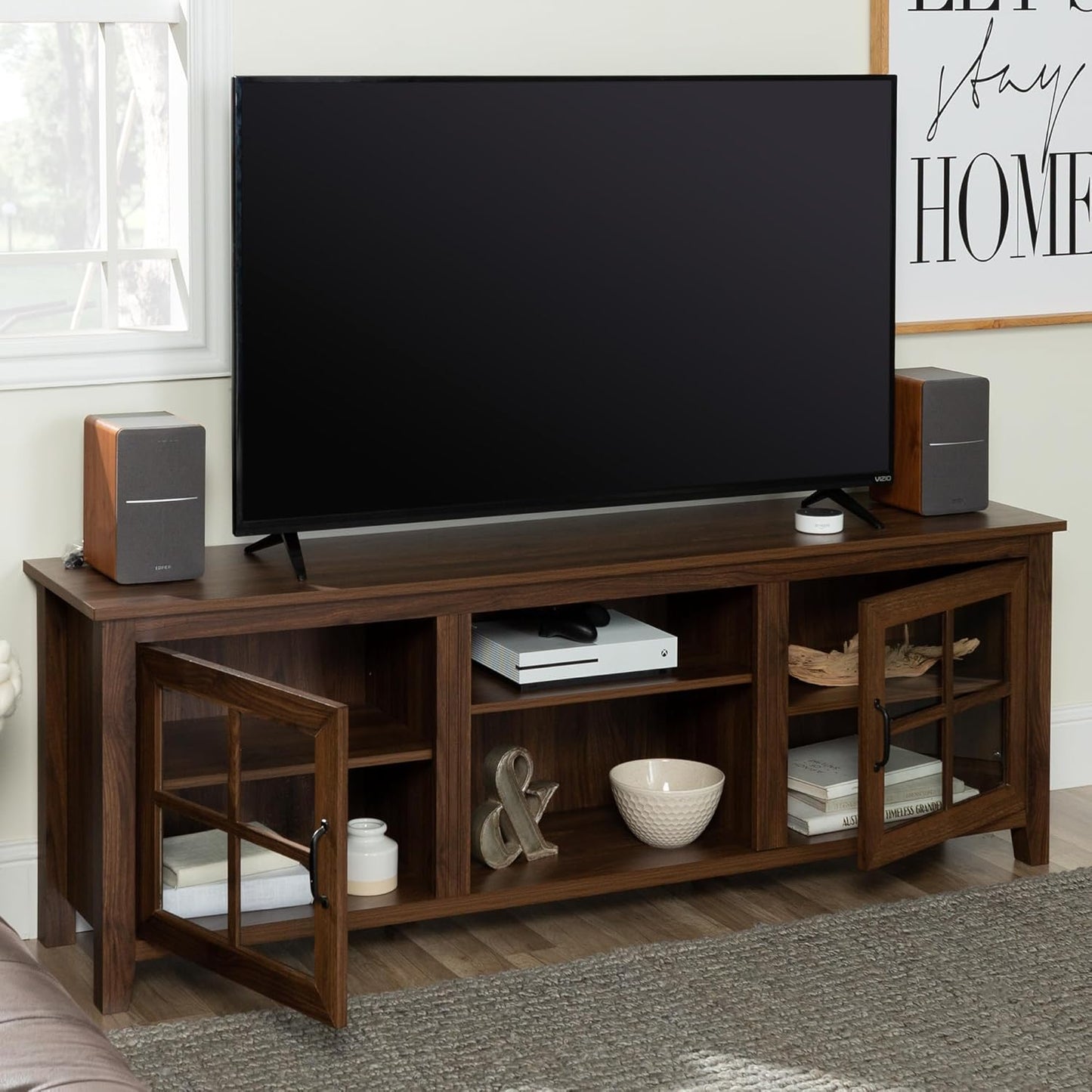 Portsmouth Classic 2 Glass Door TV Stand for Tvs up to 80 Inches, 70 Inch, Dark Walnut