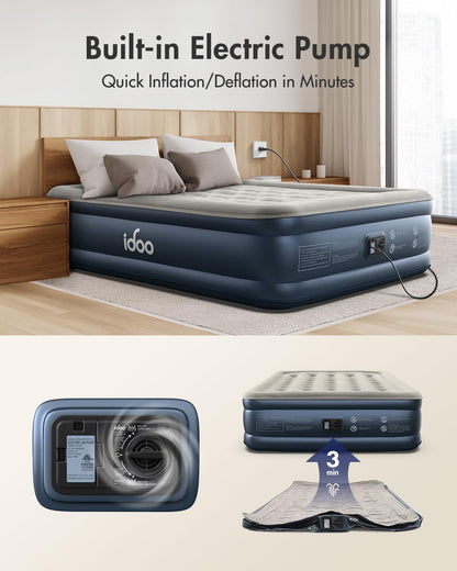 Queen Air Mattress with Built in Pump, 18 Raised Comfort Inflatable Blow up Mattress, Upgraded Four Chamber Portable Air Bed for Camping, Guests and Home, Colchon Inflable, 650 Lbs Max