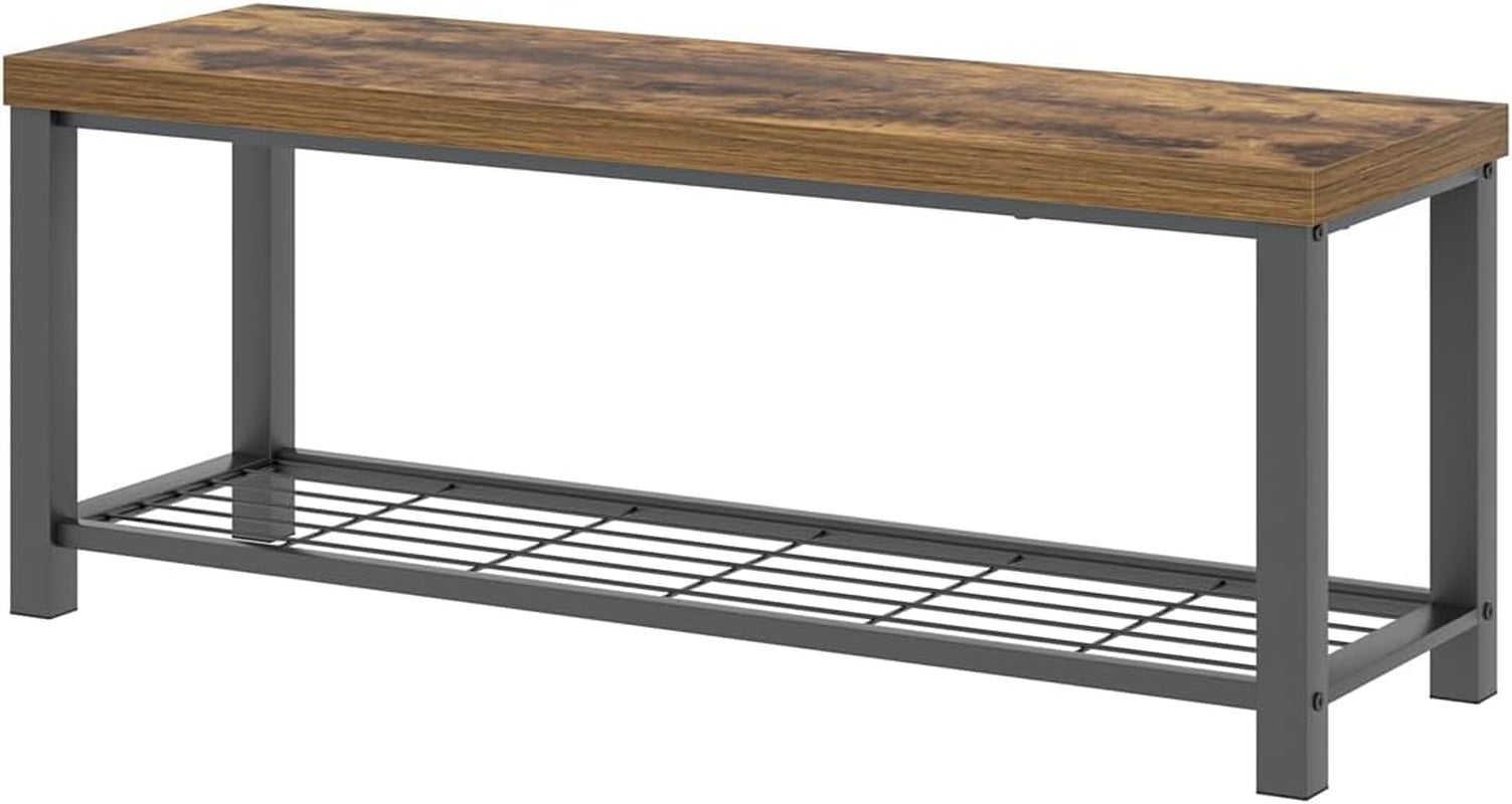 Entryway Bench, Modern Wood and Metal Storage Bench for Hallway Front Door Entrance, Industrial Indoor Shoe Rack Bench Seat for Living Room Bedroom, 43.3 Inch Rustic Brown