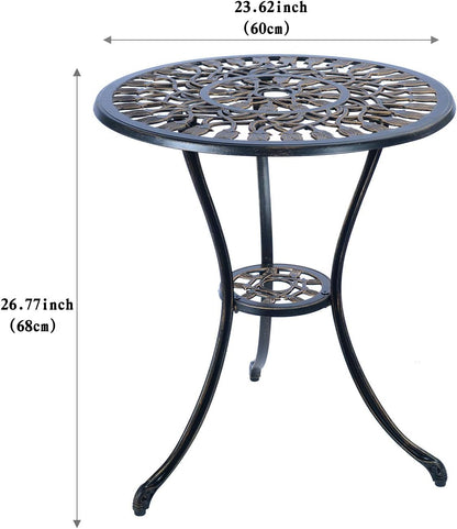 C/G 3 Piece Bistro Set,Outdoor Patio Set,Anti-Rust Cast Aluminum Bistro Table Set for Park Yard Front Porch Furniture(Antique Copper)