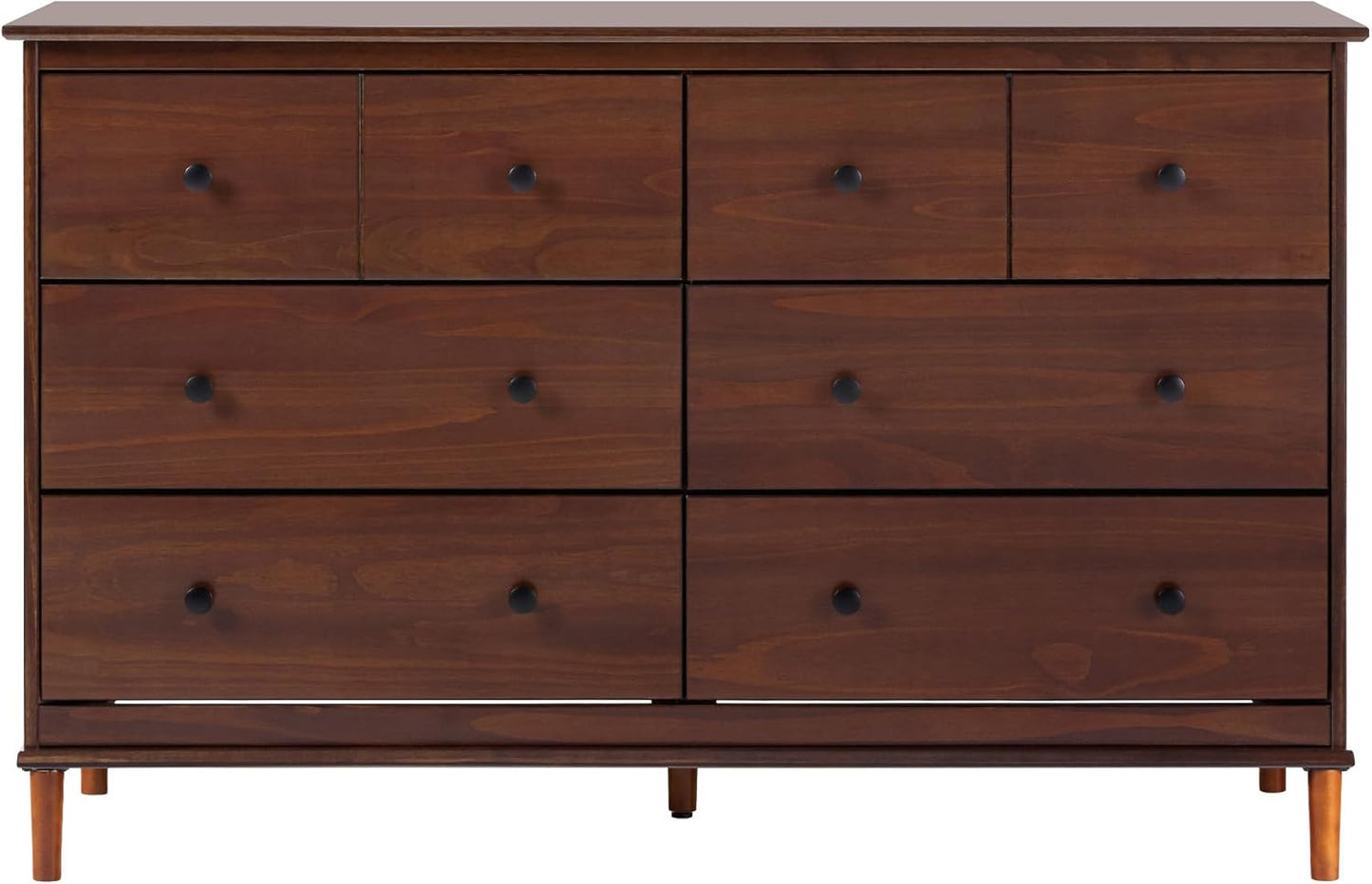 Modern 6-Drawer Solid Wood Dresser Bedroom Storage, 57 Inch, Walnut