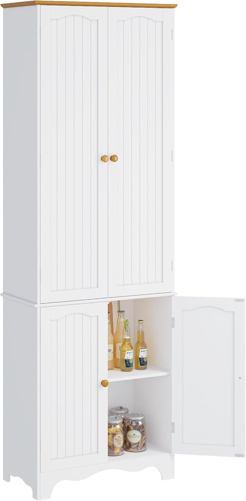 72" Kitchen Pantry Cabinet, Freestanding Storage Cabinets, Tall Food Pantry with Doors and Adjustable Shelves, Utility Floor Cabinet for Kitchen Dining Room Living Room, White