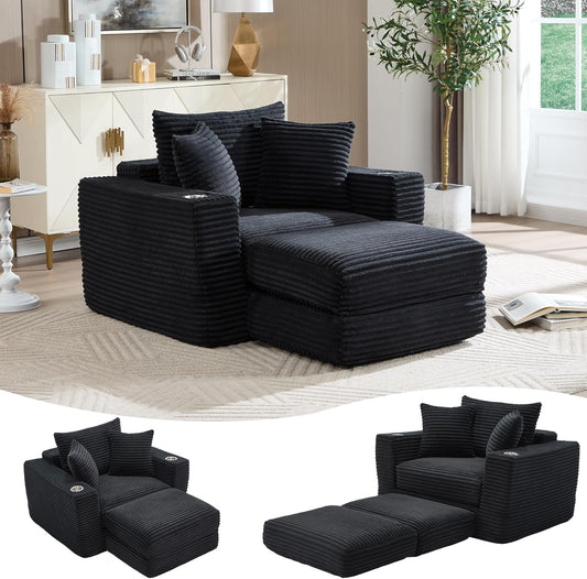 Boneless Chaise Lounge Chair Indoor, All-Foam Convertible Lounge Chair with No Frame, Wide Reclining Floor Lounger for Reading, Napping & Relaxation, No Assembly Needed (Black)