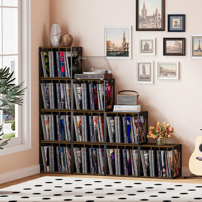 Vinyl Record Storage,Vinyl Record Holder up to 80-100 Albums,4-Compartment Record Player Stand for Magazine,Book,Cd,Files,Albums