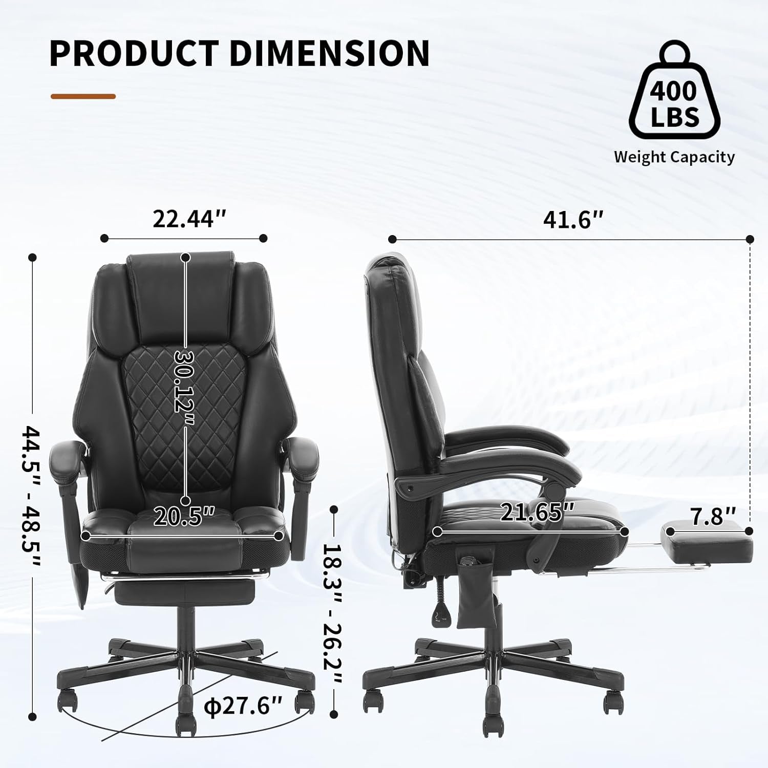 Massage Office Chair with Heat 6 Vibration Points,Big and Tall Office Chair 400 Lbs,Leather High Back Executive Office Desk Chair with Footrest,Comfortable Ergonomic Reclining Managerial Chair, Black