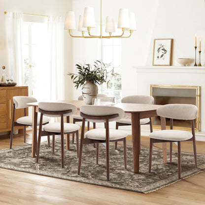 Wooden Dining Chairs Set of 4, Modern Fabric Upholstered Kitchen Side Chairs, Farmhouse Dining Room Chair with Foot Pegs, Beige