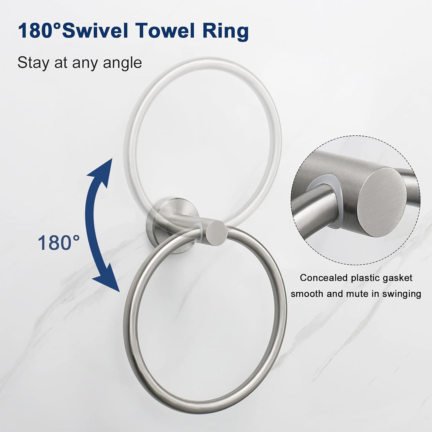 Bath Towel Ring, Bathroom Hardware Accessories-Thicken Stainless Steel Hand Towel Holder for Bathroom, Modern round Towel Hanger Wall Mounted (Brushed Nickel, 1 Pack)