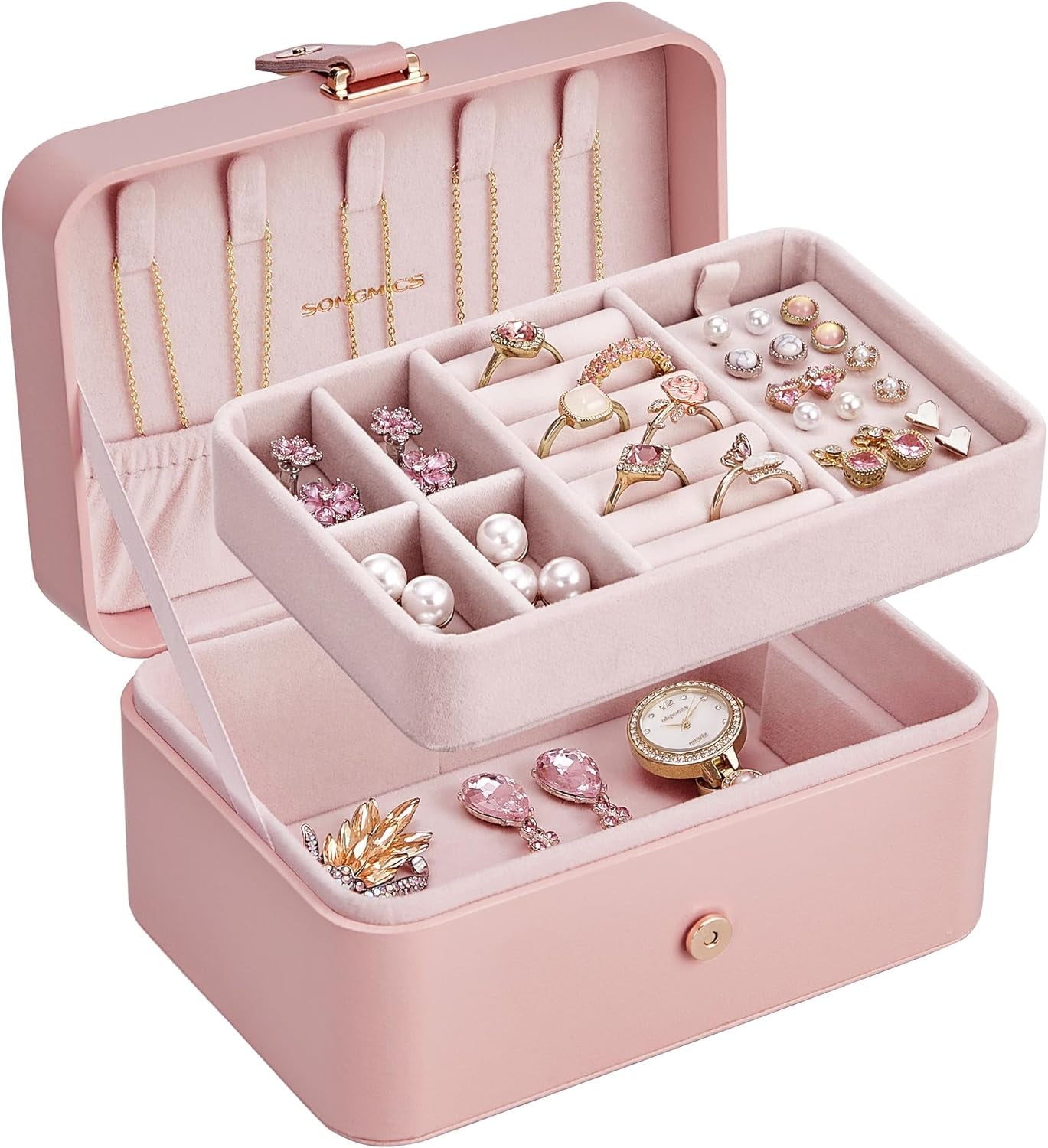Jewelry Organizer Box, 2-Layer Travel Case for Earrings, Necklaces, Bracelets - Portable Jewelry Storage with Large Capacity, Gift-Ready Box for Women & Girls, Cloud White UJBC166W01