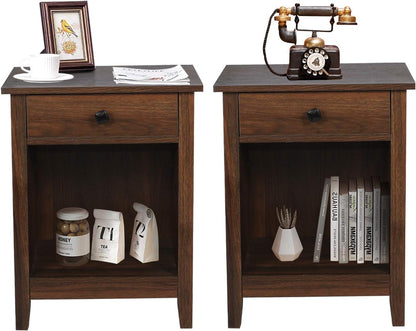 Bedroom Nightstands - Set of 2 Wooden Night Stands with Drawer for Home Bedside End Table Large Storage Furniture, Brown Wood Grain 18.11 in X 15.75 in X 23.62 In