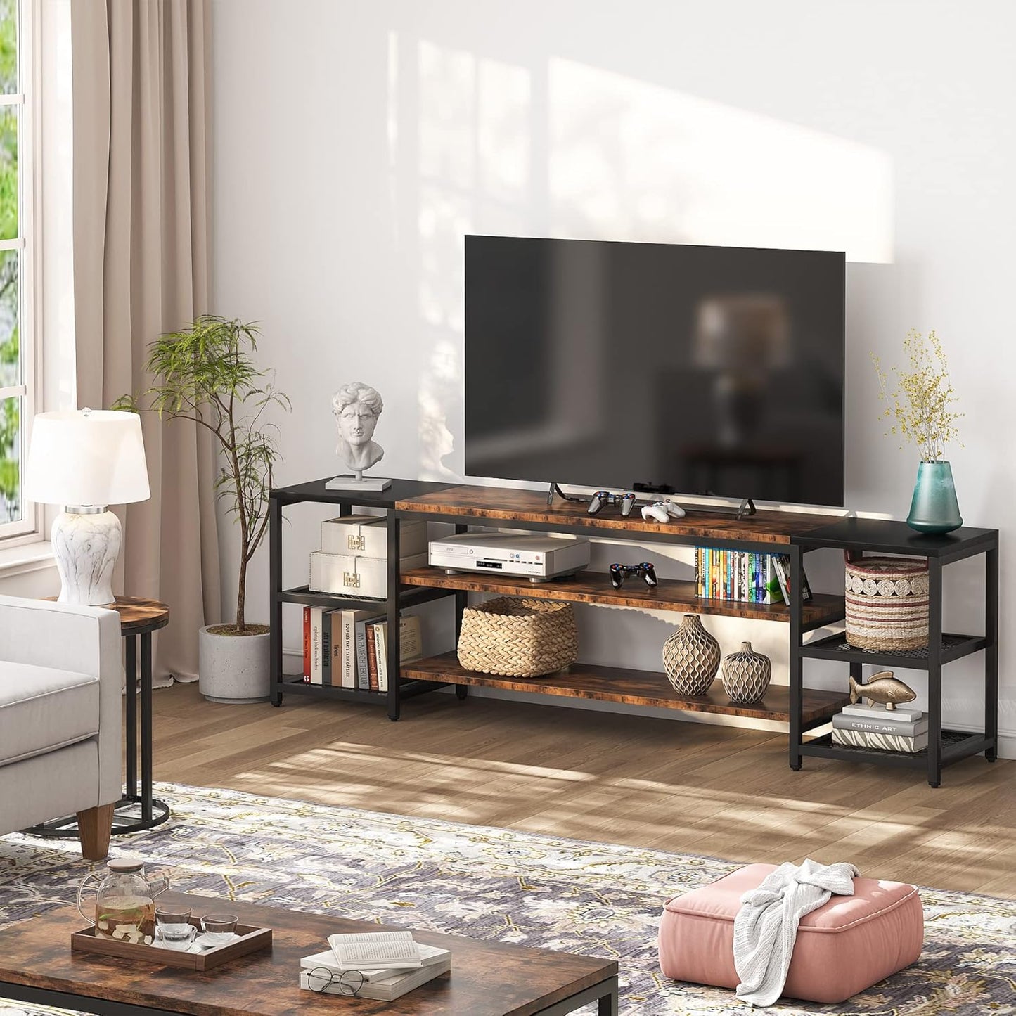 78 Inch TV Stand for Tvs up to 85 Inch, Media Entertainment Center Console Table, Industrial 3-Tier TV Console Table with Storage Shelves for Living Room, Entertainment Room