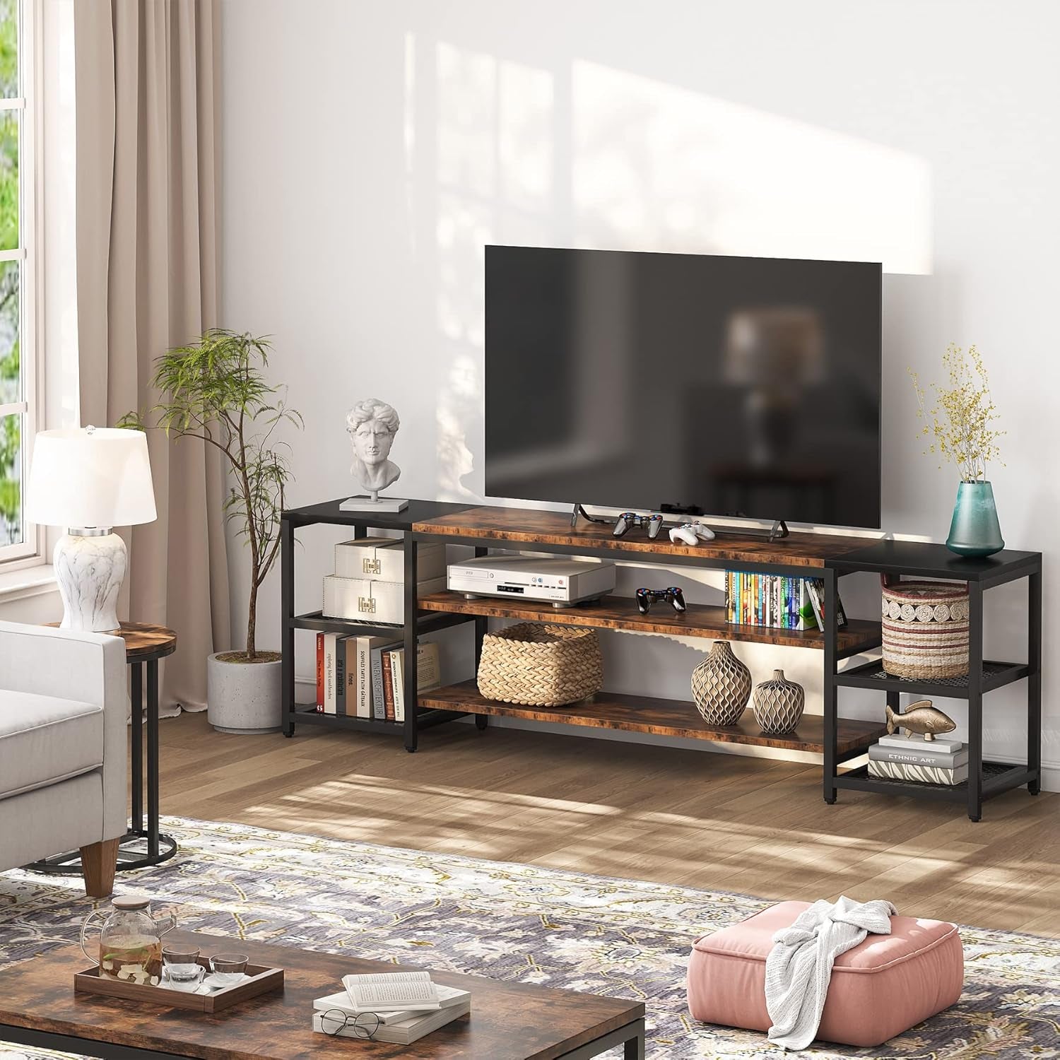 78 Inch TV Stand for Tvs up to 85 Inch, Media Entertainment Center Console Table, Industrial 3-Tier TV Console Table with Storage Shelves for Living Room, Entertainment Room