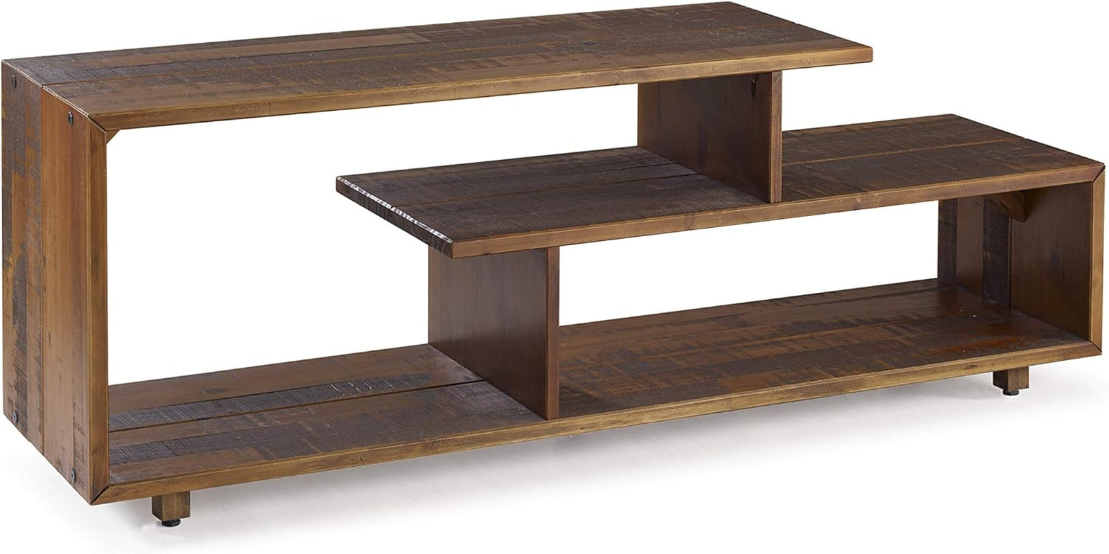Meier Contemporary 2 Tier Asymmetrical Solid Wood TV Stand for Tvs up to 50 Inches, 60 Inch, Amber