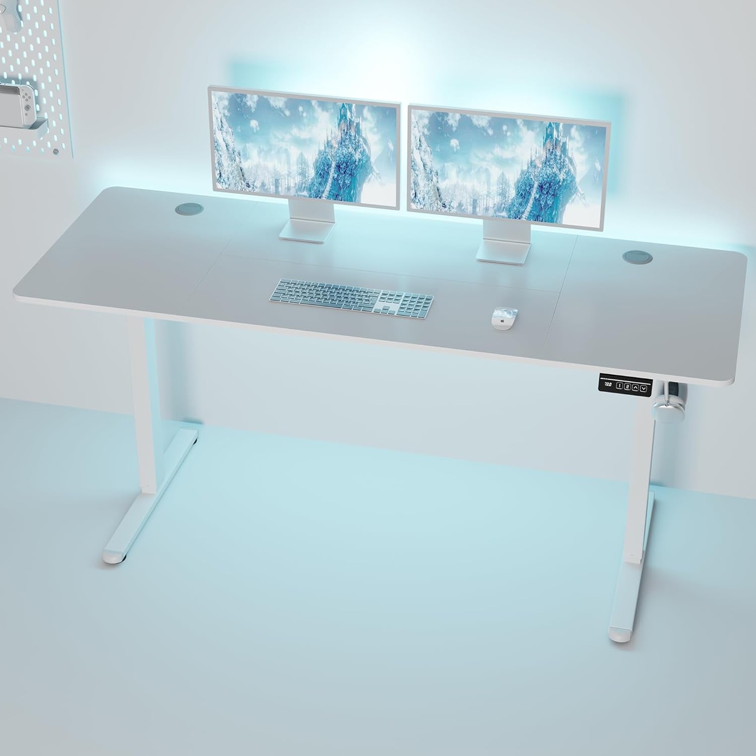 Standing Desk, 63X24 Inch Height Adjustable Electric Sit Stand up Desk, Ergonomic Rising Computer Table, Modern Lift Gaming Desk Workstation for Home Office, White