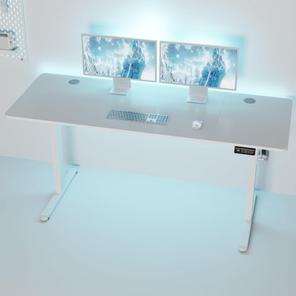 Standing Desk, 63X24 Inch Height Adjustable Electric Sit Stand up Desk, Ergonomic Rising Computer Table, Modern Lift Gaming Desk Workstation for Home Office, White