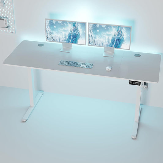 Standing Desk, 63X24 Inch Height Adjustable Electric Sit Stand up Desk, Ergonomic Rising Computer Table, Modern Lift Gaming Desk Workstation for Home Office, White