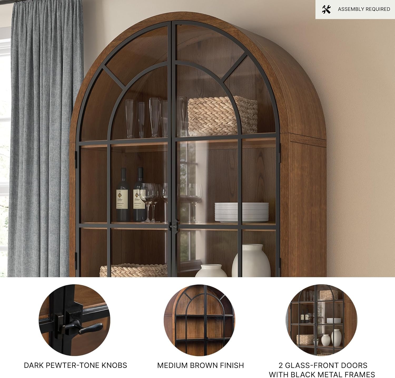 Chadworth Classic Display Cabinet with Anti-Tipping, Light Brown & Black