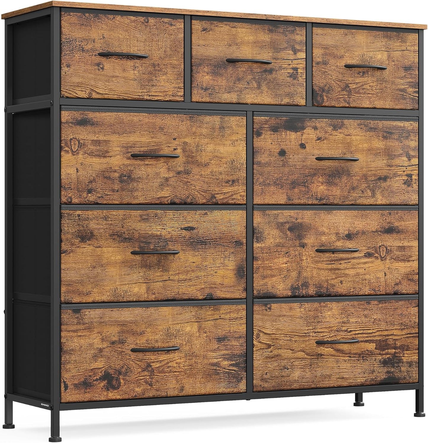 Dresser for Bedroom, Chest of Drawers, TV Stand, Steel, MDF, 5 Non-Woven Fabric Drawers, Storage Organizer Unit, Closet, Entryway, Ink Black and Ebony Black ULGS322B01S
