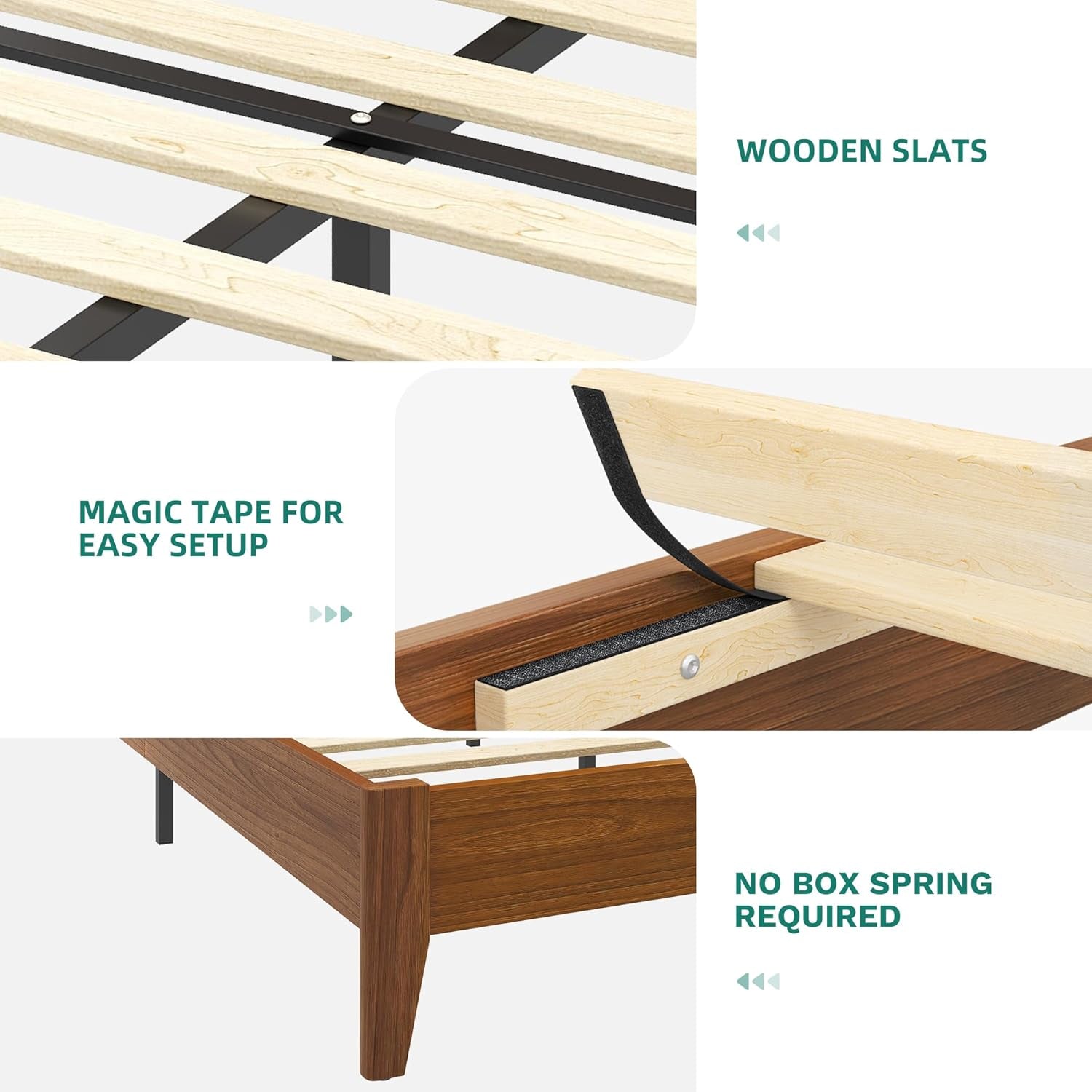 King Size Bed Frame with Adjustable Headboard, Farmhouse Wood Bed Frame with Solid Wood Slats Support, No Box Spring Needed, 12 Strong Wood Slat Support, Easy Assembly, Rustic Brown