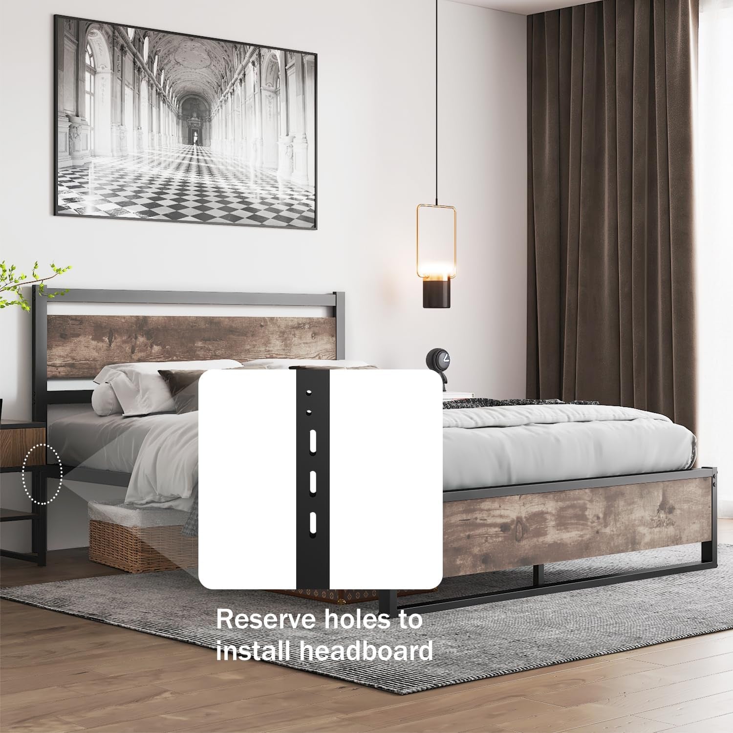 Headboard Only Wooden Headboard with Metal Slats Sturdy Rustic Headboards Easy Assembly, Twin Xl/Queen/King (King)