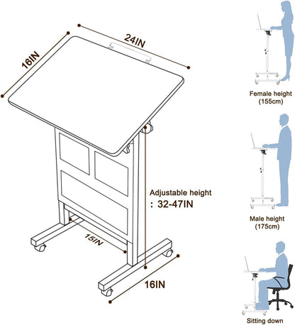 Adjustable Height Standing Desk, Writable Tempered Glass Desktop with Eraser, 360° Flip, Wheels and Bag– Ideal for Small Spaces and Home Offices, 24 In, White(Adjustable Height: 32-47 In)