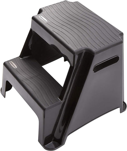 2-Step Molded Plastic Step Stool, Lightweight with Slip Resistant Treads and Non-Slip Feet, Black (Amazon Exclusive)