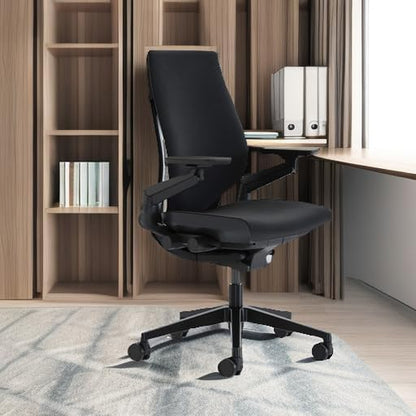 Gesture Office Chair - Ergonomic Work Chair with Wheels for Carpet - Comfortable - Intuitive-To-Adjust for Desk - 360-Degree Arms - Licorice Fabric, Dark Frame
