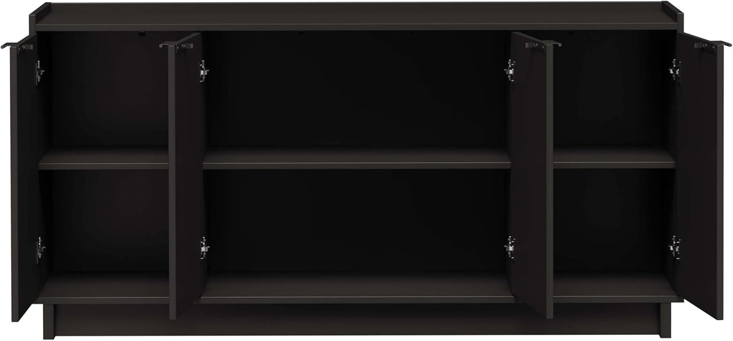Simply Modern 4 Door Console Table Storage Cabinet, Buffet Cabinet for Storage and Organization, Modern Side Table with Doors & Shelves, 60”W X 30”H X 16”D, Black