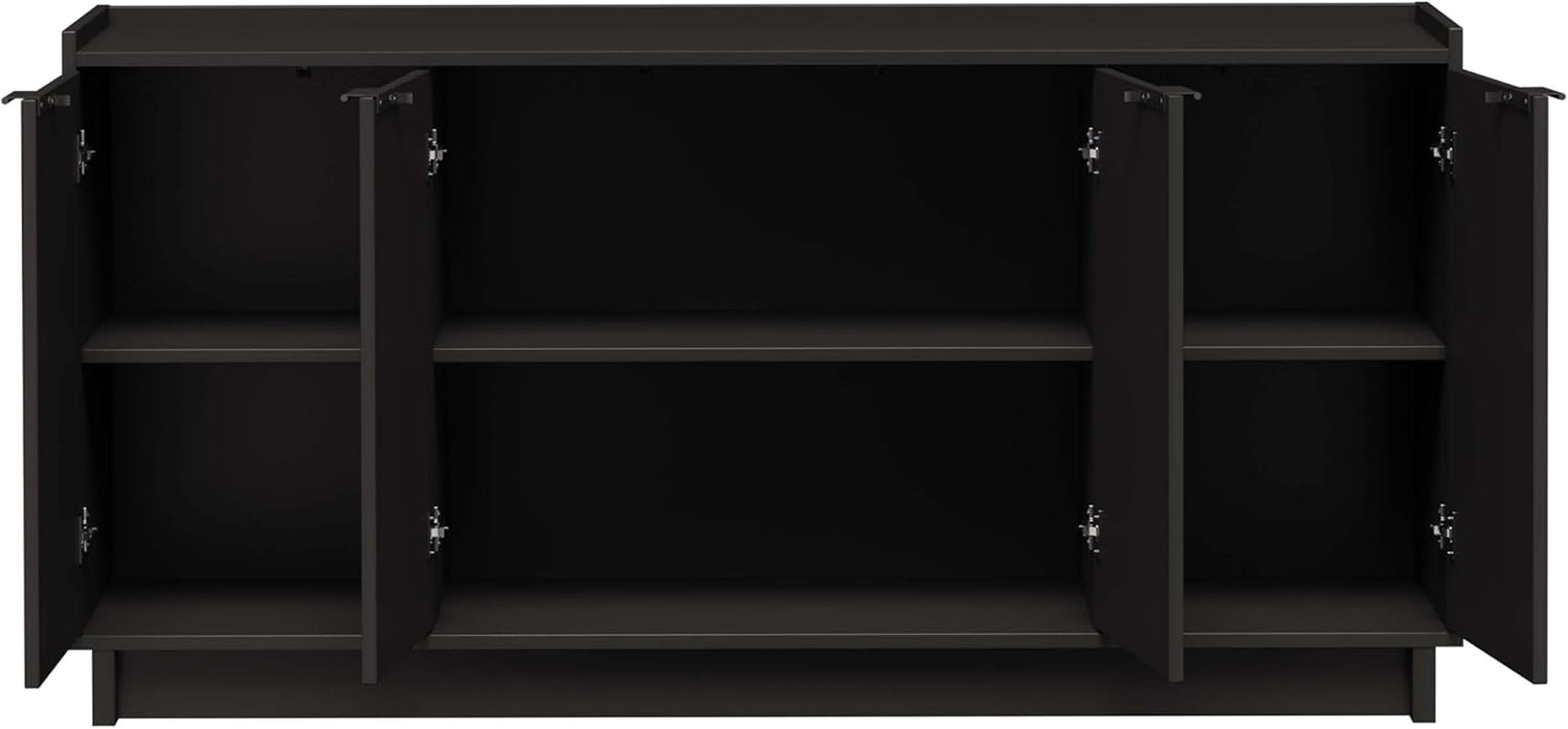 Simply Modern 4 Door Console Table Storage Cabinet, Buffet Cabinet for Storage and Organization, Modern Side Table with Doors & Shelves, 60”W X 30”H X 16”D, Black