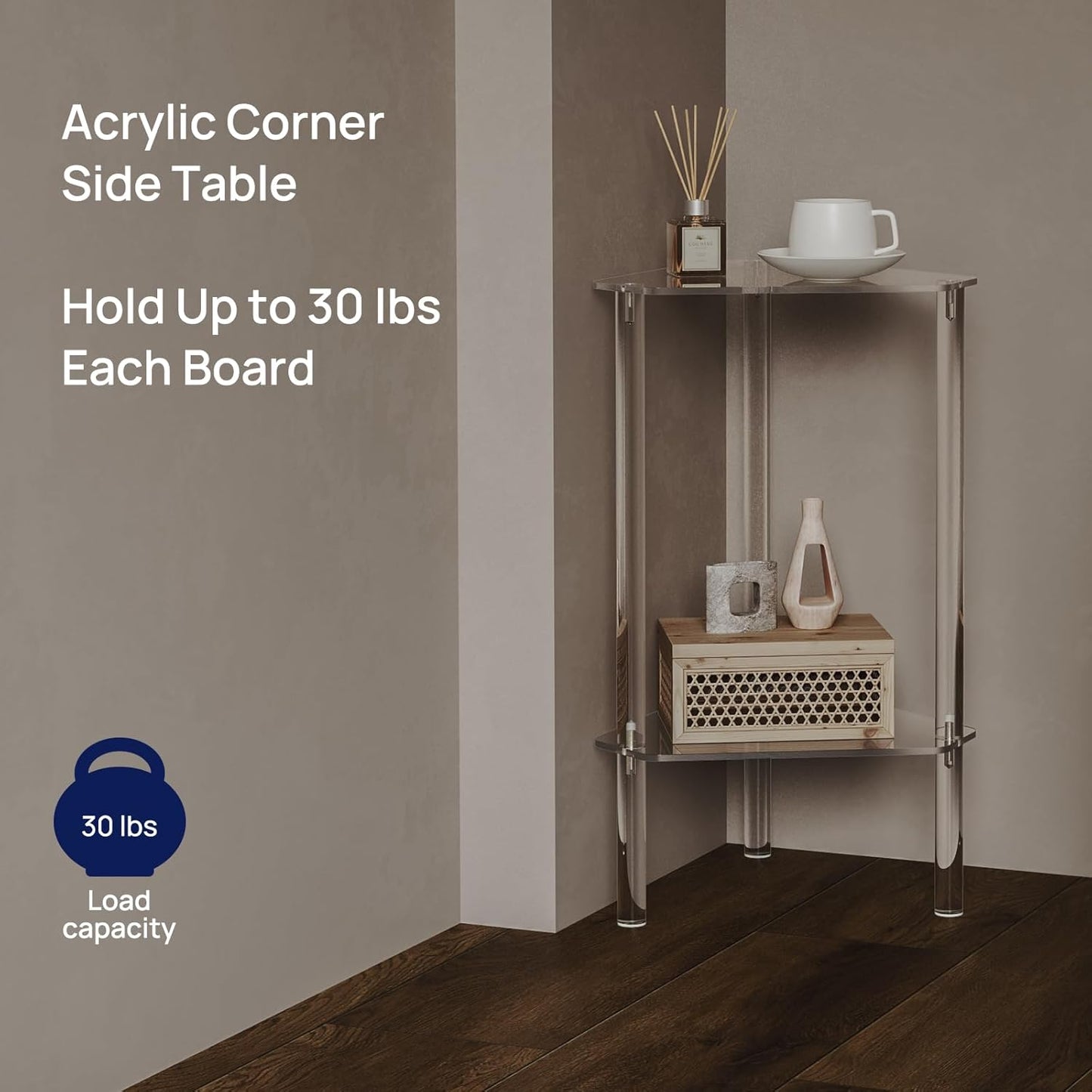 Clear Acrylic Triangle End Table, Corner Side Table for Small Spaces, Small Accent Table for Living Room, Bedroom and Balcony, Easy Assembly