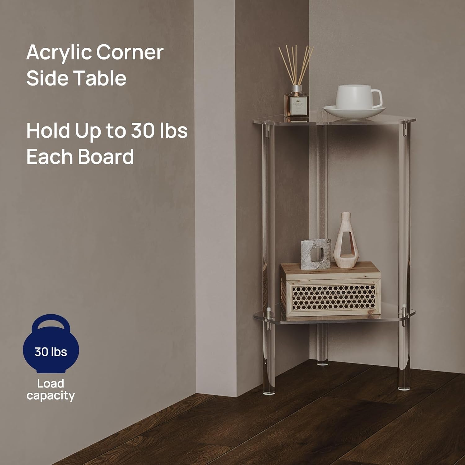 Clear Acrylic Triangle End Table, Corner Side Table for Small Spaces, Small Accent Table for Living Room, Bedroom and Balcony, Easy Assembly