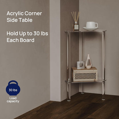 Clear Acrylic Triangle End Table, Corner Side Table for Small Spaces, Small Accent Table for Living Room, Bedroom and Balcony, Easy Assembly