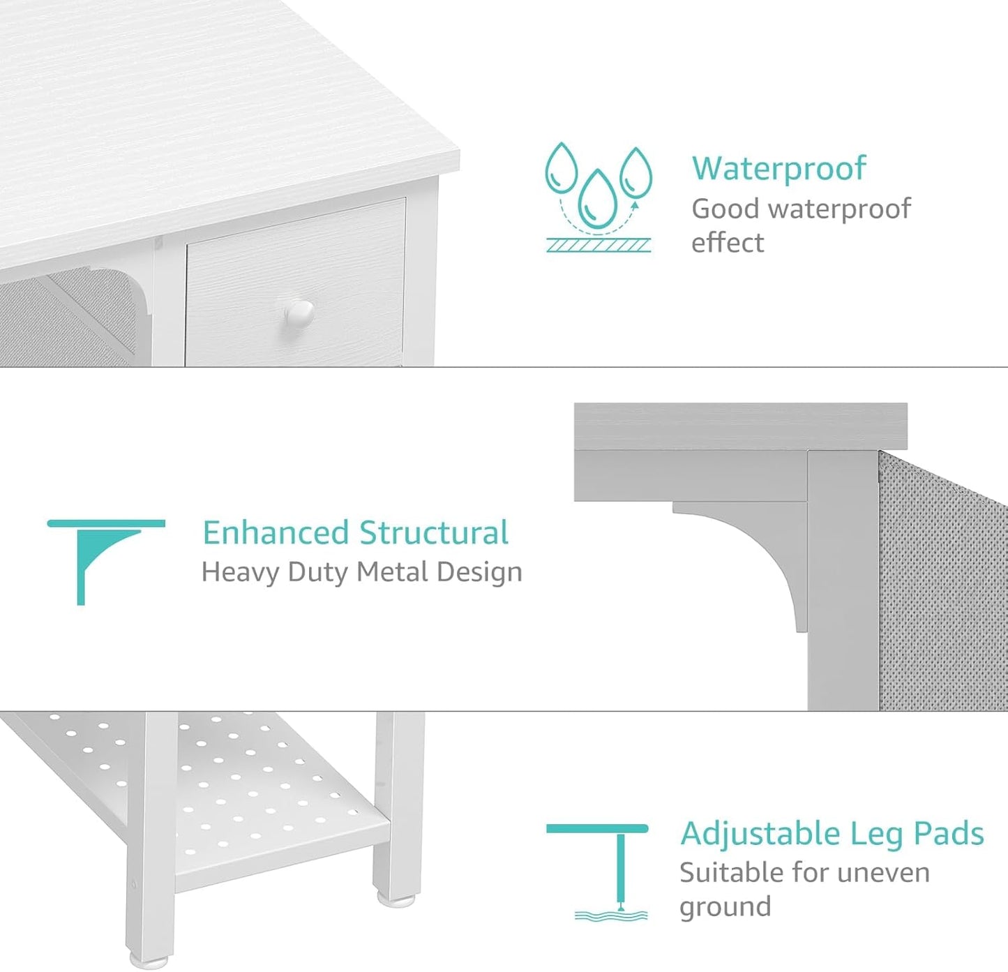 White Computer Desk with Drawers - 47 Inch PC Desk for Small Space Bedroom Home Office, Modern Simple Study Writing Table Desks with Storage Shelf, White