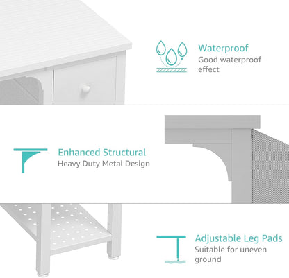 White Computer Desk with Drawers - 47 Inch PC Desk for Small Space Bedroom Home Office, Modern Simple Study Writing Table Desks with Storage Shelf, White