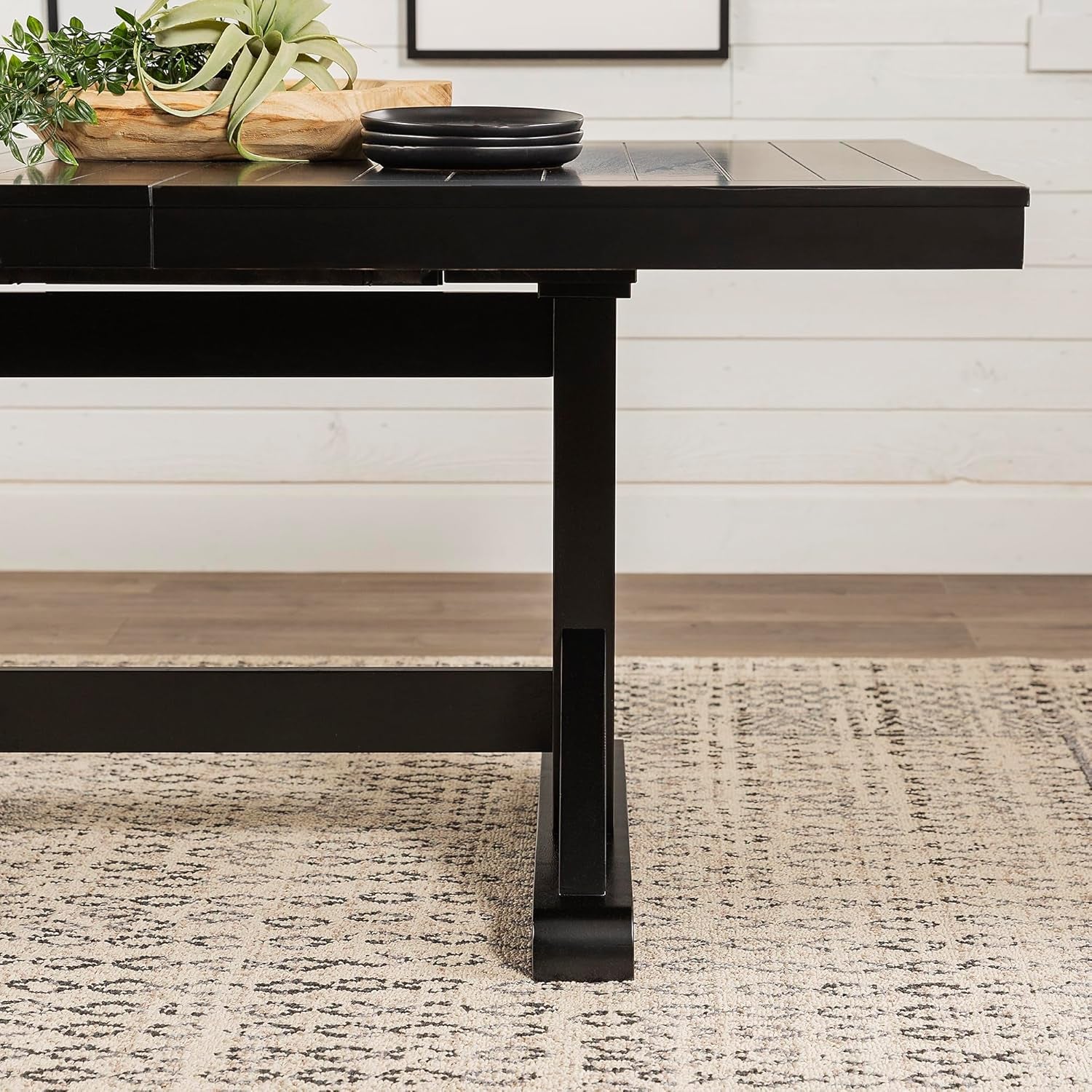 6 to 8 Person Wood Modern Farmhouse Expandable Dining Room Table with Leaf Kitchen Dining Chairs, 60 Inch, Antique Black