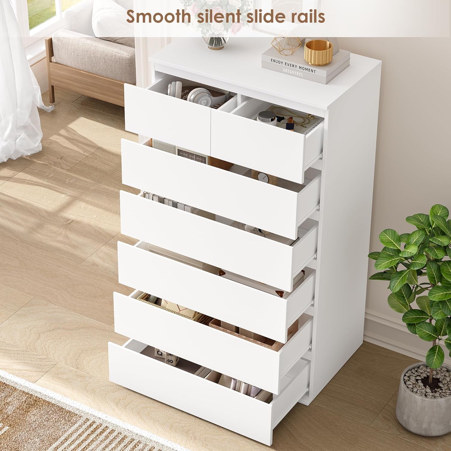 7 Drawer Dresser, White Dresser Tall Dresser, 23.6W X 15.7D X 46.7H in White Chest of Drawers with Large Storage Space for Home