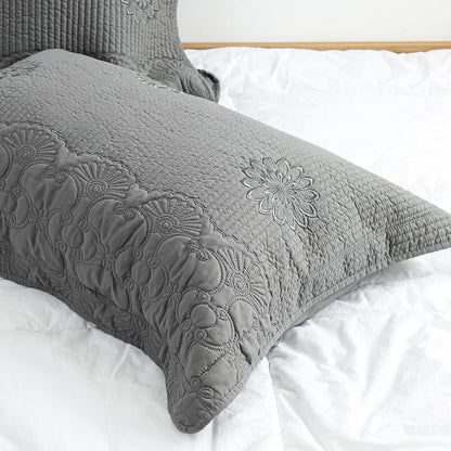 Pillow Shams King Size Set of 2, Ultra Soft Breathable Quilted Embroidery Pillow Cases 20 X 36 Inches for Sleeping, Decorative Microfiber Bed Pillowcases Easy Care, Gray