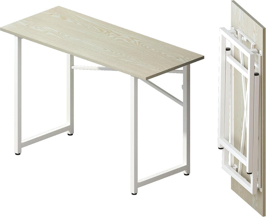 47 Inch Folding Desk, Writing Gaming Computer Camping Table, No Assembly Required Home Office Desk, Natural and White