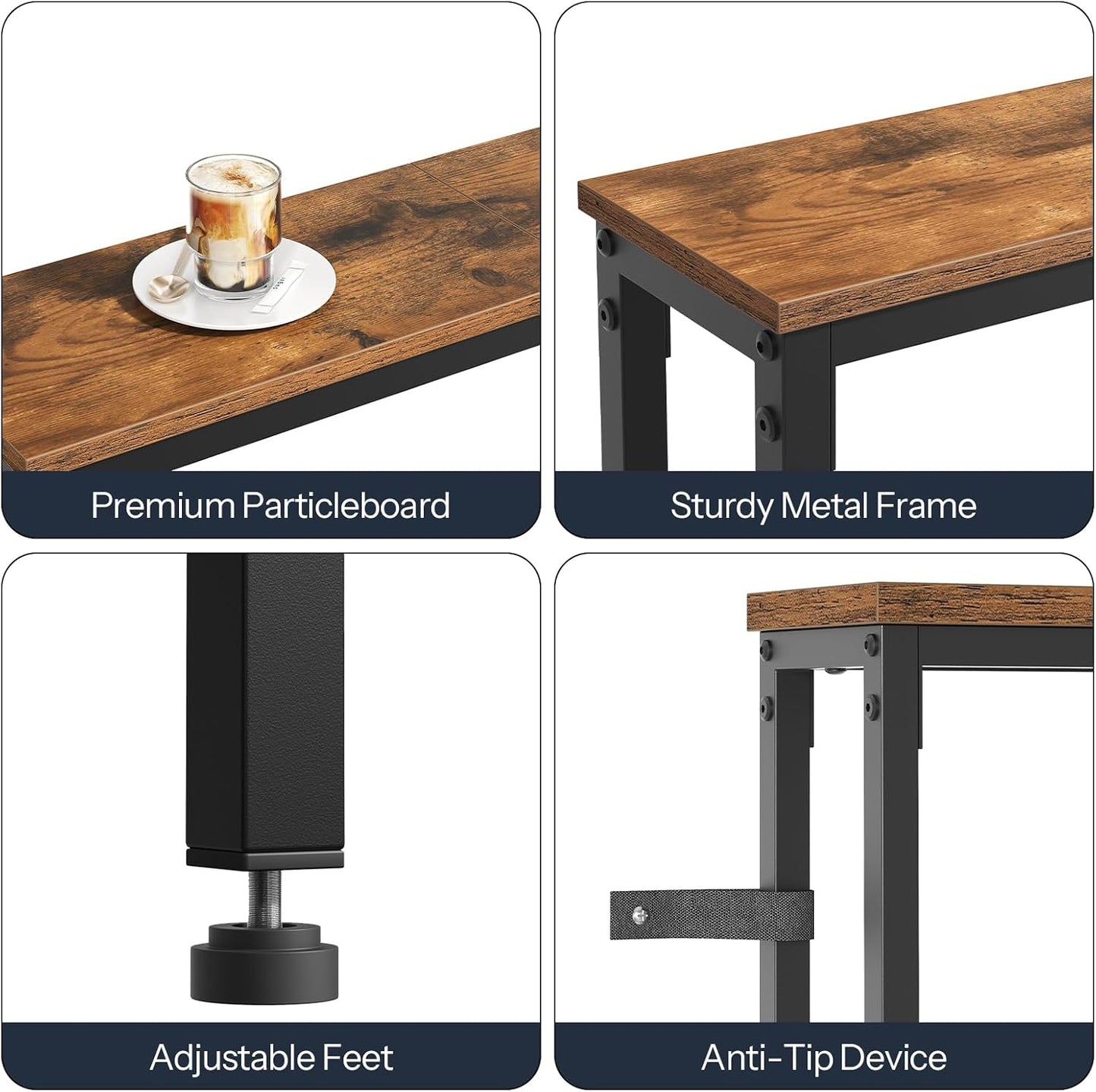 39.4 Inch Narrow Console Table with Power Outlets, 5.9 Inch Skinny Sofa Table behind Couch, Small Entryway Table, Metal Frame, for Living Room, Hallway, Rustic Brown and Black BF52UXG01