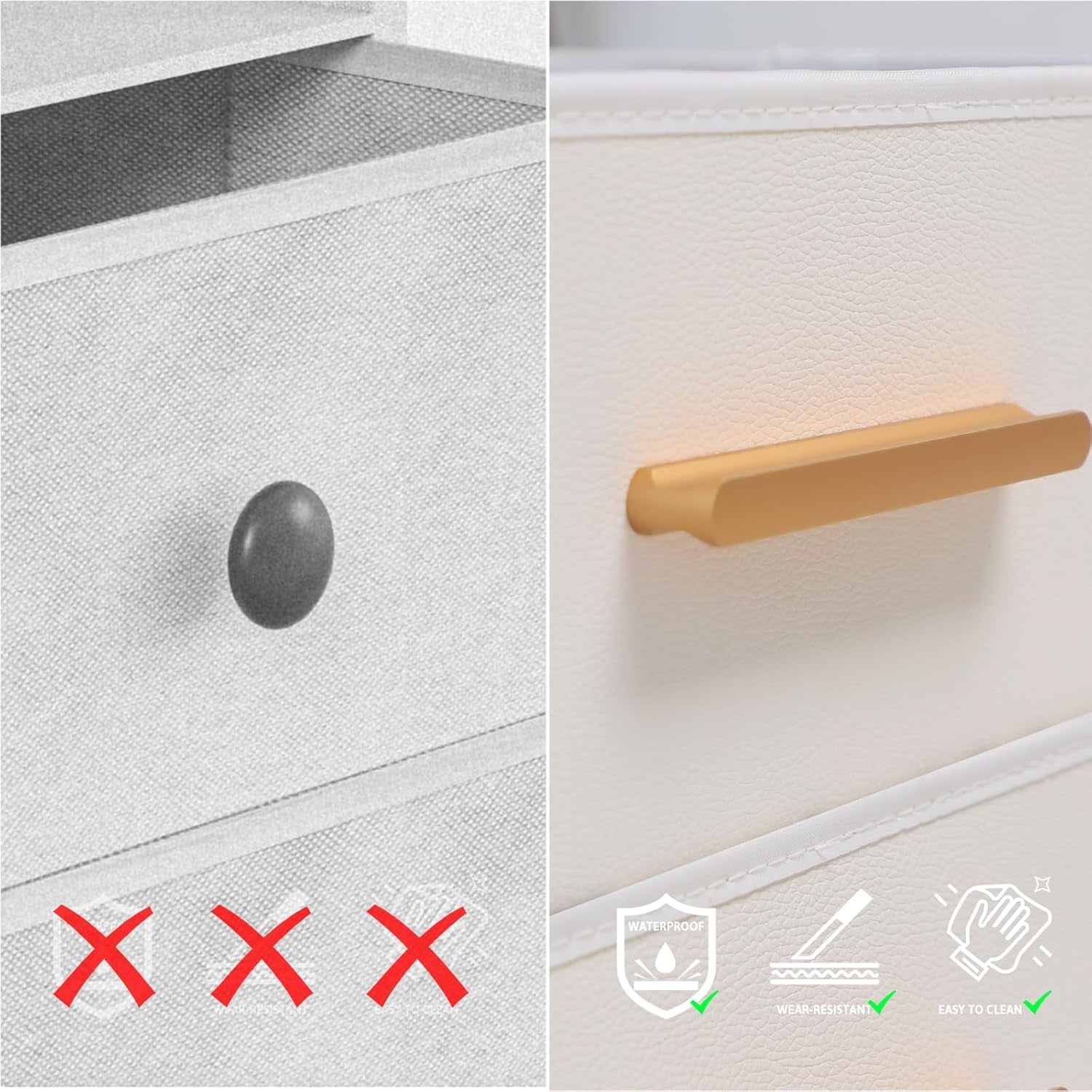 White Night Stand with Drawers, LED Bedside Table with Open Shelf, Nightstand with PU Leather Finish Drawers, Small End Table for Bedroom, Living Room, 23.8''H